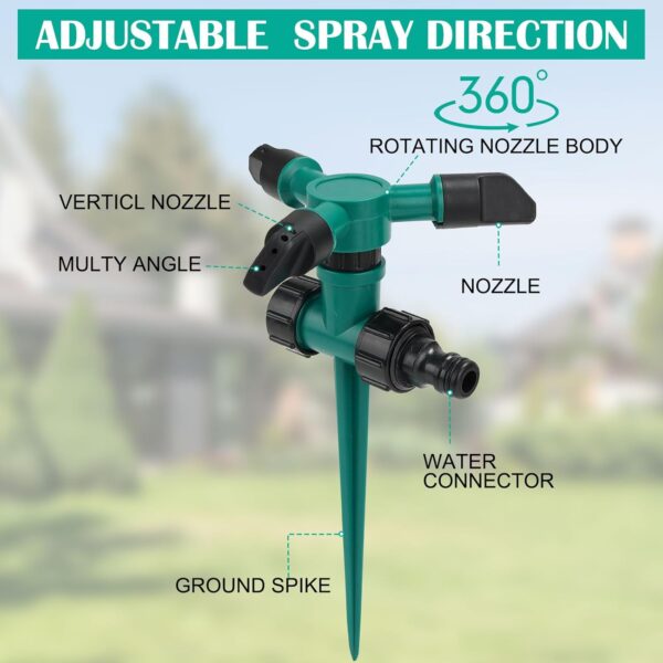 Sprinklers for Yard, 360Rotating Lawn Sprinkler, Sprinklers for Yard Large Area, Lawn Sprinklers, Powerful and Even Watering for Lawns and Gardens(Green) FCZMO - Image 4