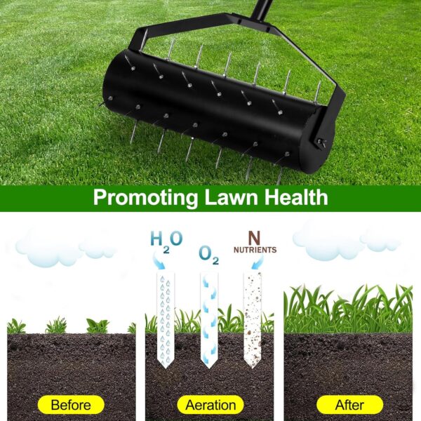 16 inch Rolling Lawn Aerator, Heavy Duty Aerator Lawn Soil Penetrator Spikes, Manual Aerator Lawn Tool with 47 inch Adjustable Handle for Garden Yard Patio - Image 5