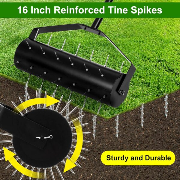 16 inch Rolling Lawn Aerator, Heavy Duty Aerator Lawn Soil Penetrator Spikes, Manual Aerator Lawn Tool with 47 inch Adjustable Handle for Garden Yard Patio - Image 6